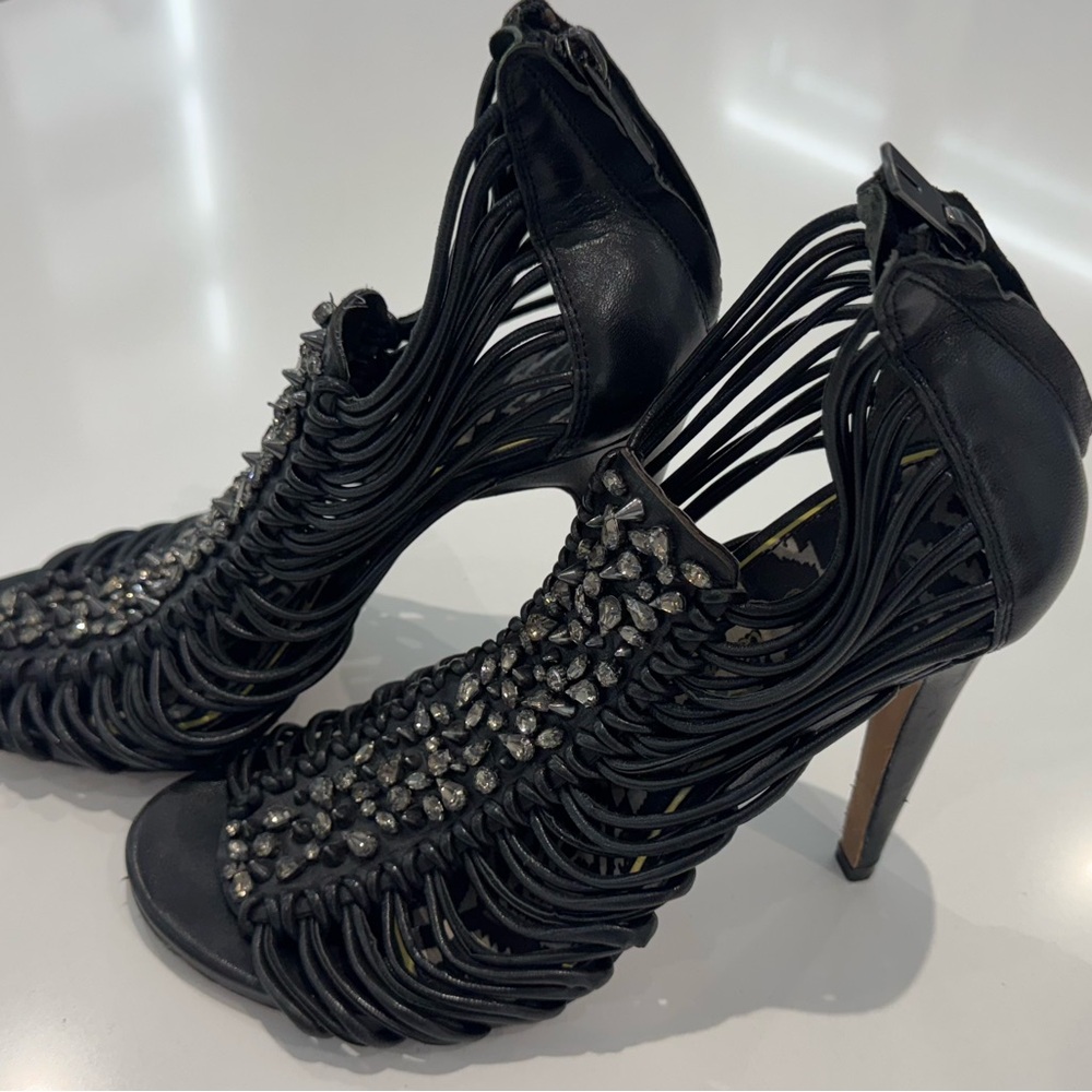 Black Strappy Heels with Embellishments
